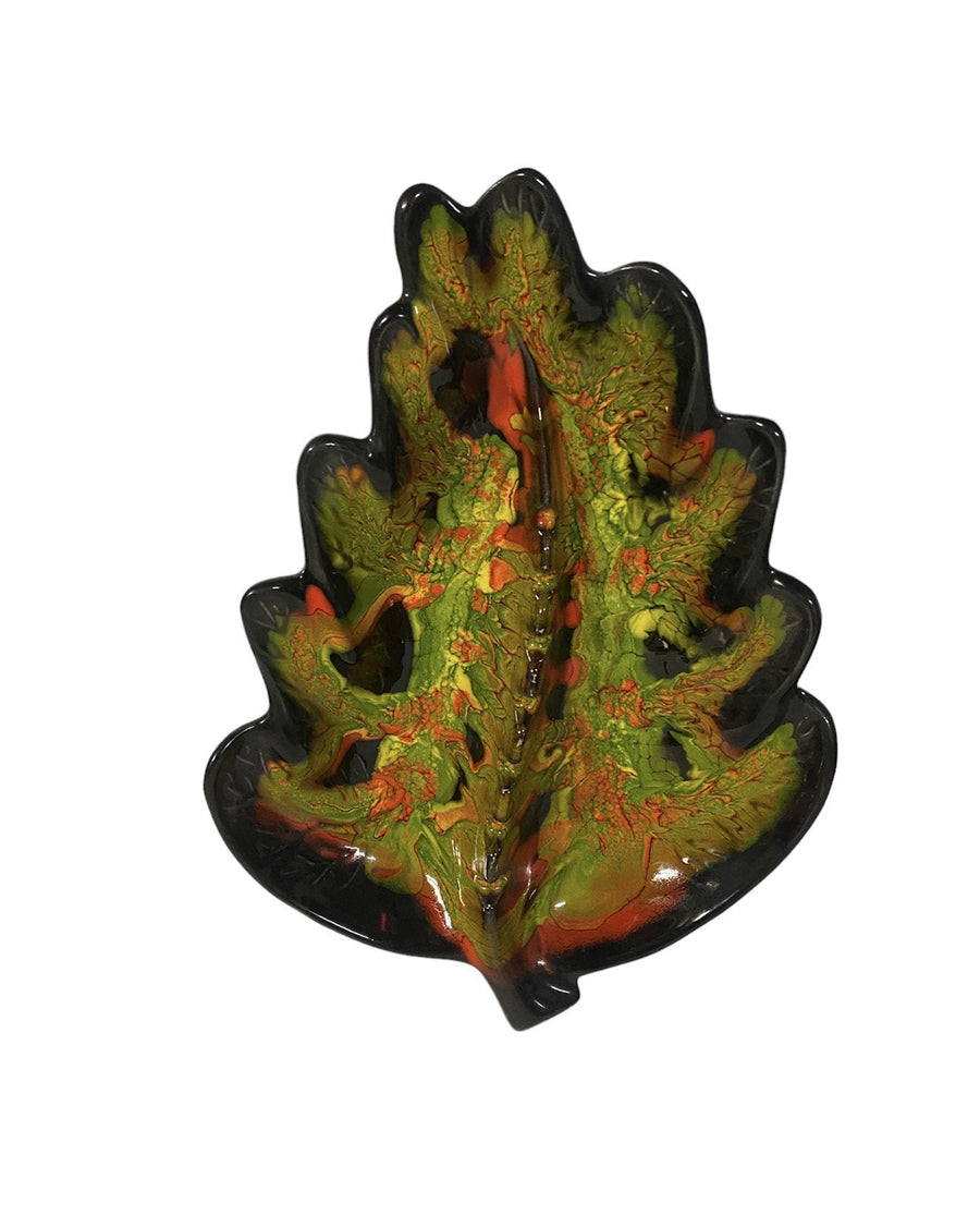 Retro Vintage Leaf Shape MCM Ashtray Marbled Red Green Black USA Ceramic