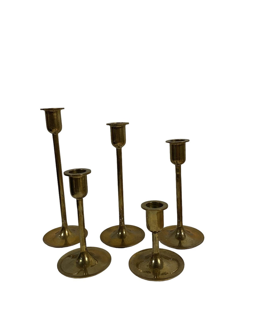 Brass Set of 5 Taper Candle Holders MCM Vintage Made in Thailand