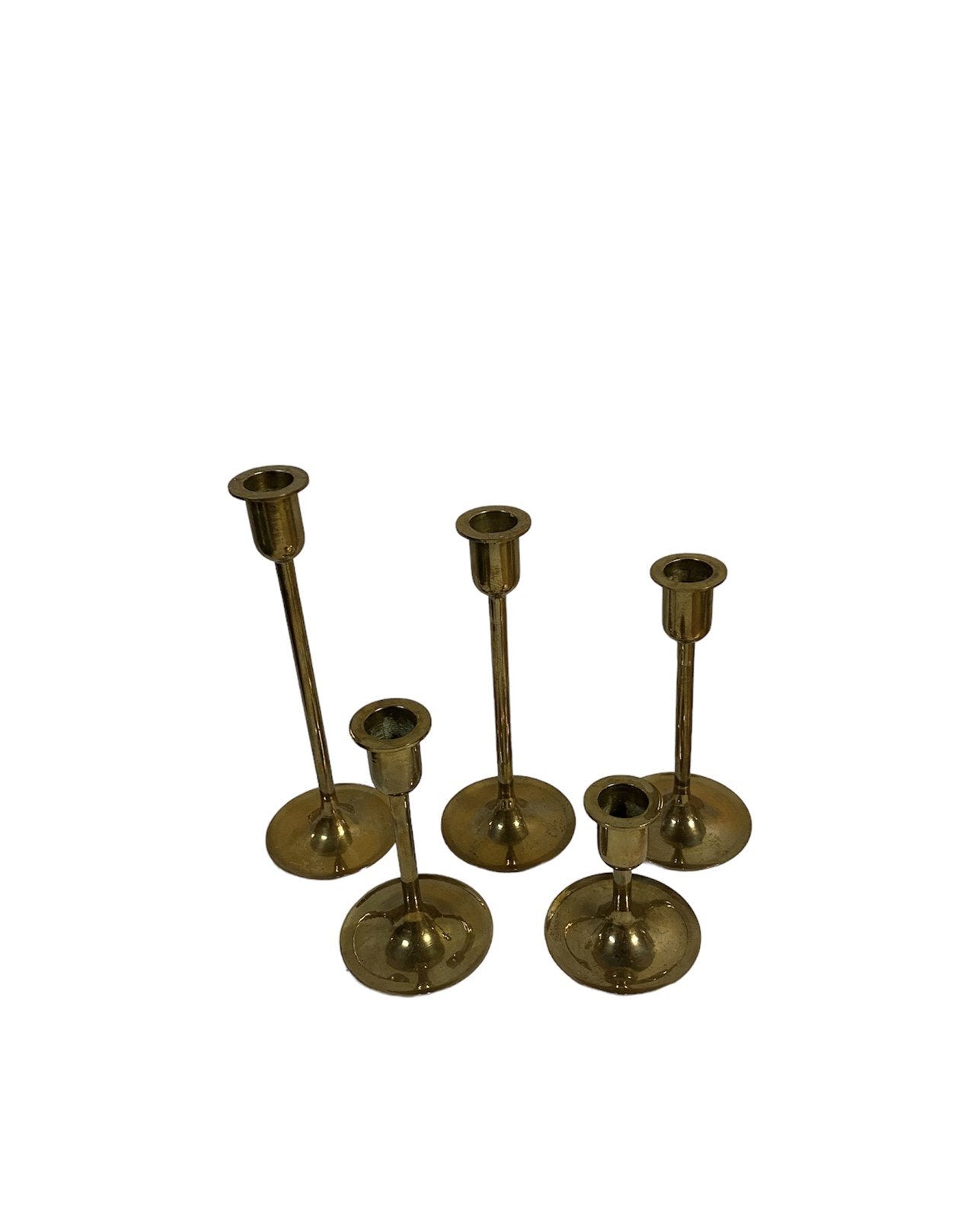 Brass Set of 5 Taper Candle Holders MCM Vintage Made in Thailand