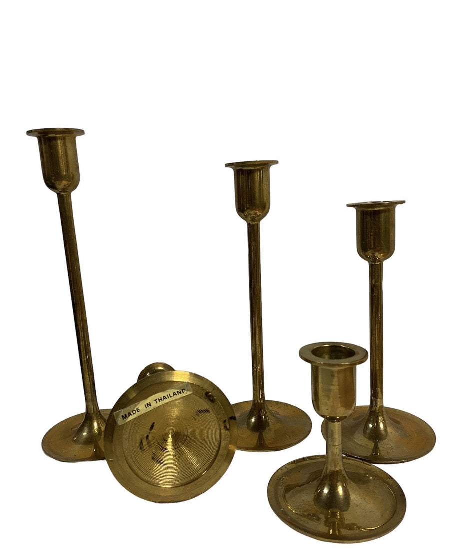 Brass Set of 5 Taper Candle Holders MCM Vintage Made in Thailand