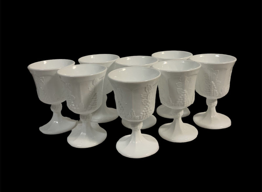 Vintage Milk Goblet Glass White 1950's Colony Indiana/Lancaster 8 Piece Set