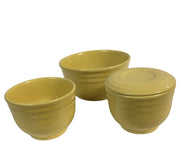Vintage Oxford Stoneware Yellow Ceramic 3 Piece Bowl Set with Lid