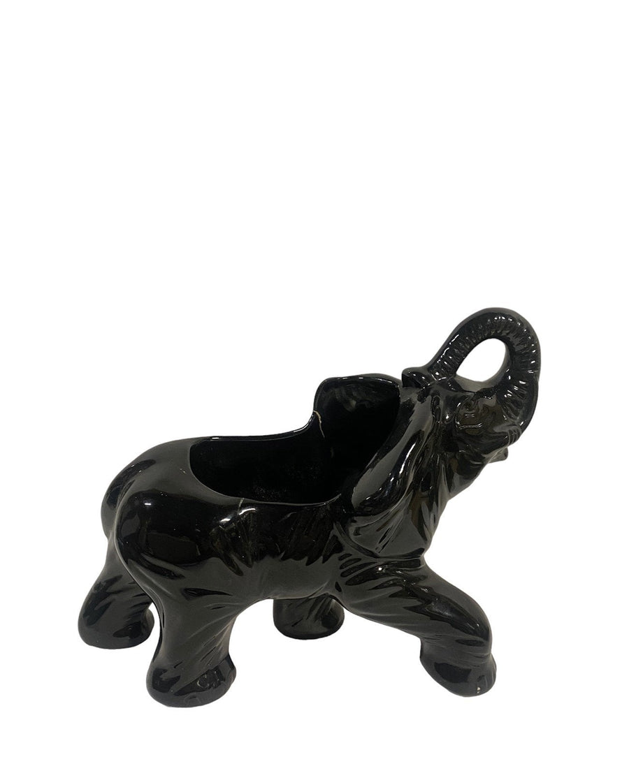 1950s MCM Ceramic Black Glaze Elephant Planter
