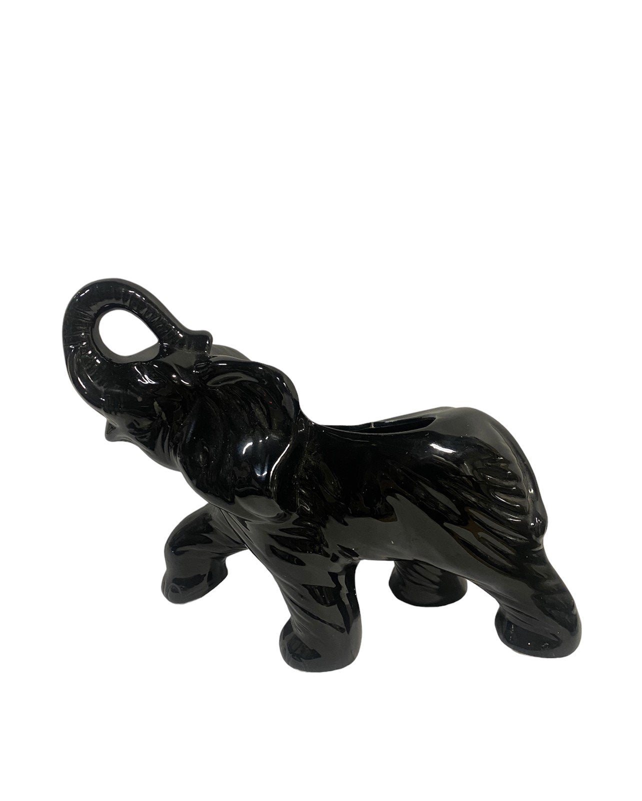 1950s MCM Ceramic Black Glaze Elephant Planter