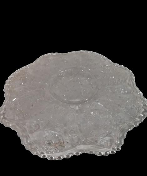 Glass Platter Vintage with Scalloped Edges and Etched Starburst Design
