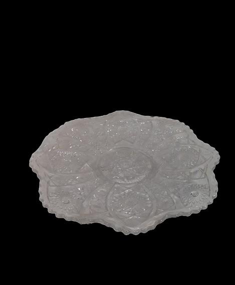 Glass Platter Vintage with Scalloped Edges and Etched Starburst Design