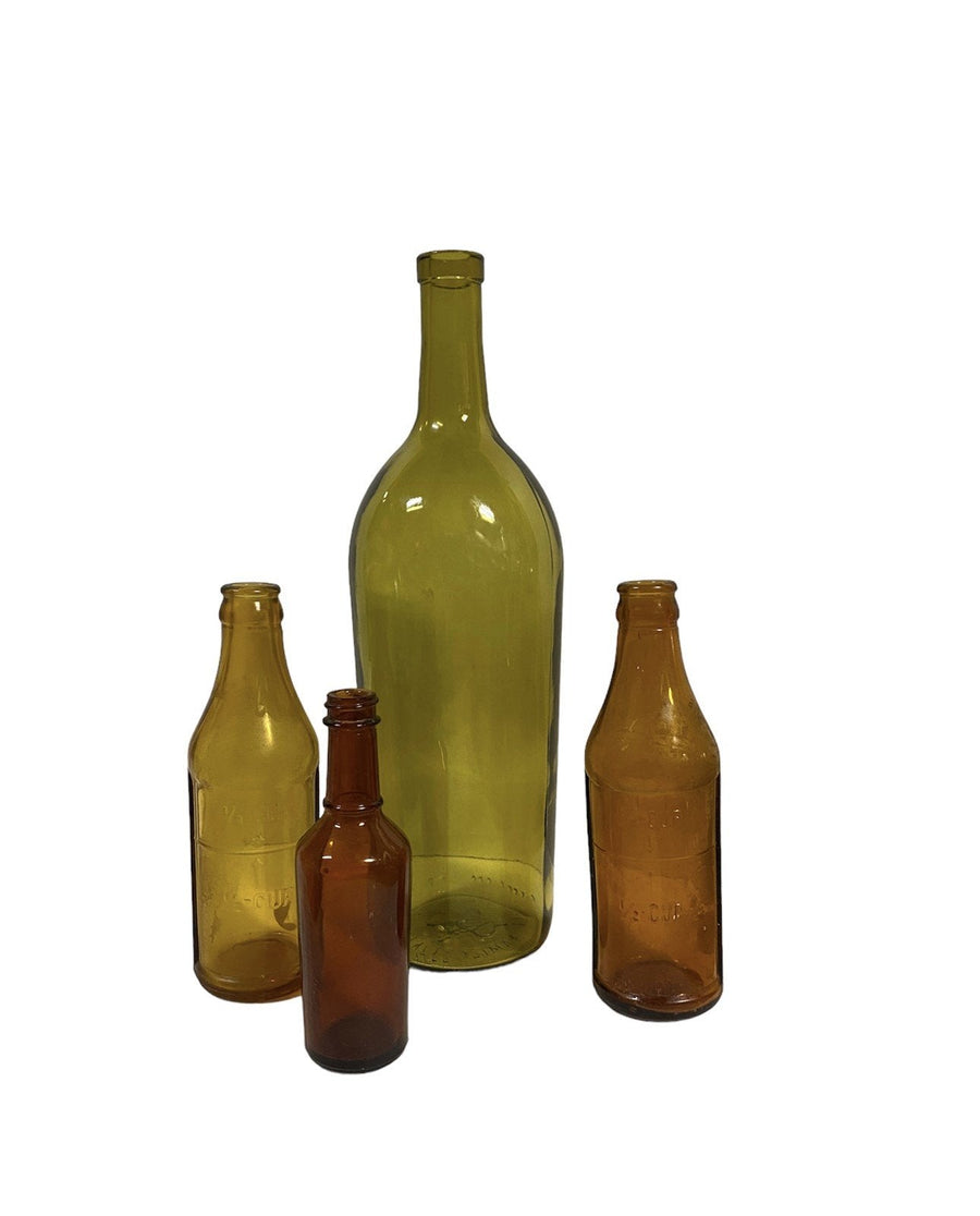 Lot of 4 Vintage Amber/Brown/ Green Glass Bottles