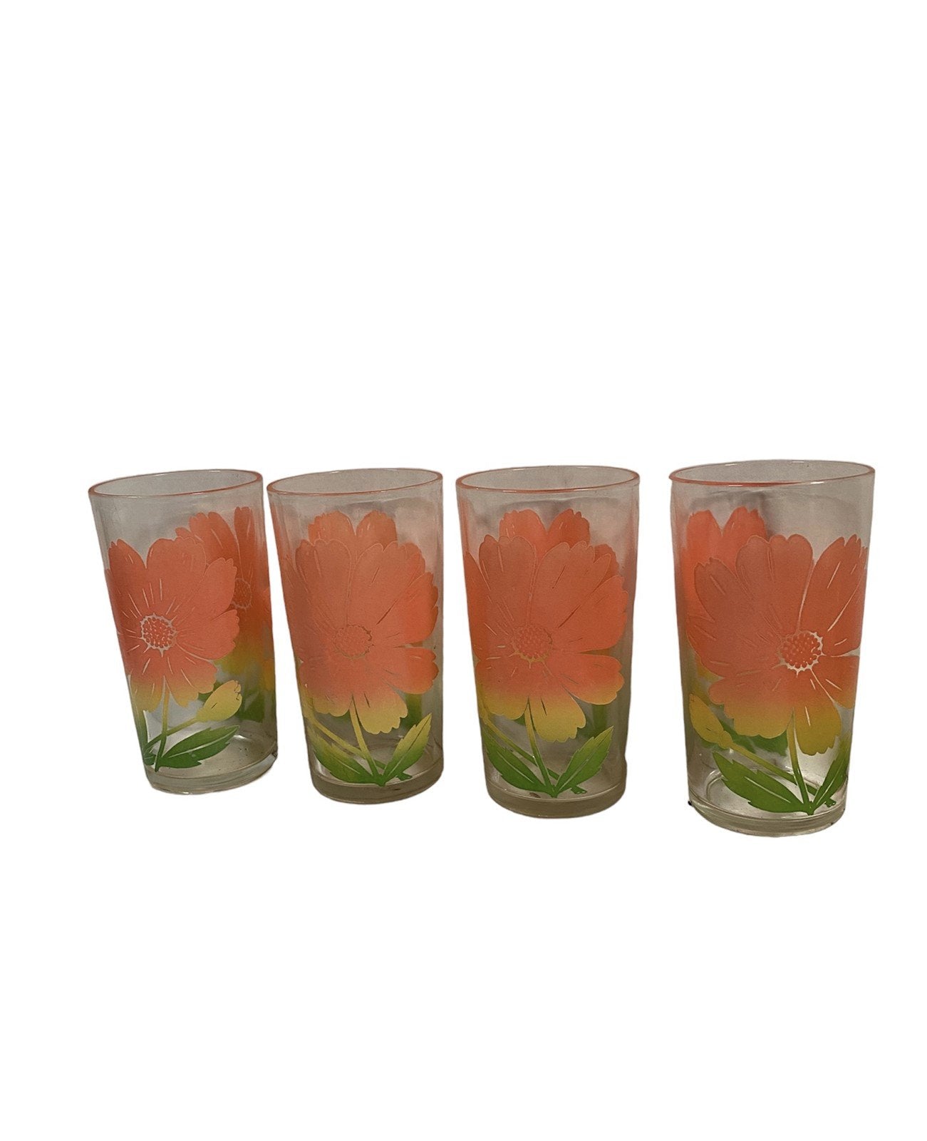 Federal Glass Swanky Swig Hibiscus Flower Tumblers 1950s Set of 11