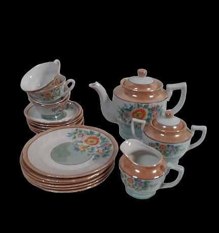 Japanese Vintage Lusterware Teapot Sugar Creamer Teacups Plates Saucers