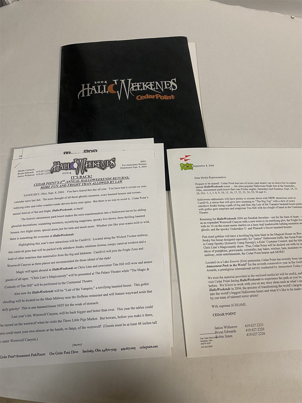 Cedar Point Park Rare Press Release 2004 Halloween and Castaway Bay Editions