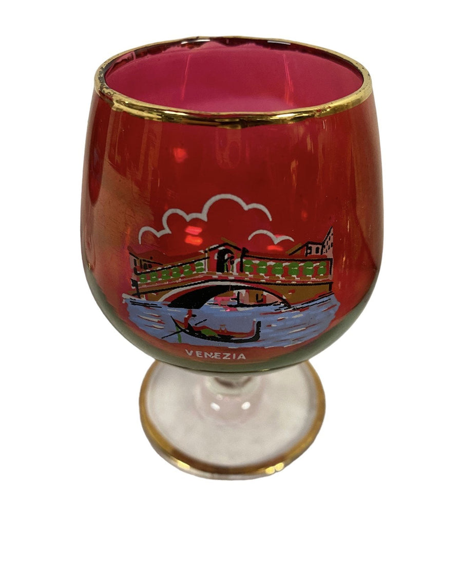 Brandy Snifters Venezia Italy Glass Stemware Set of 2 Cranberry Color