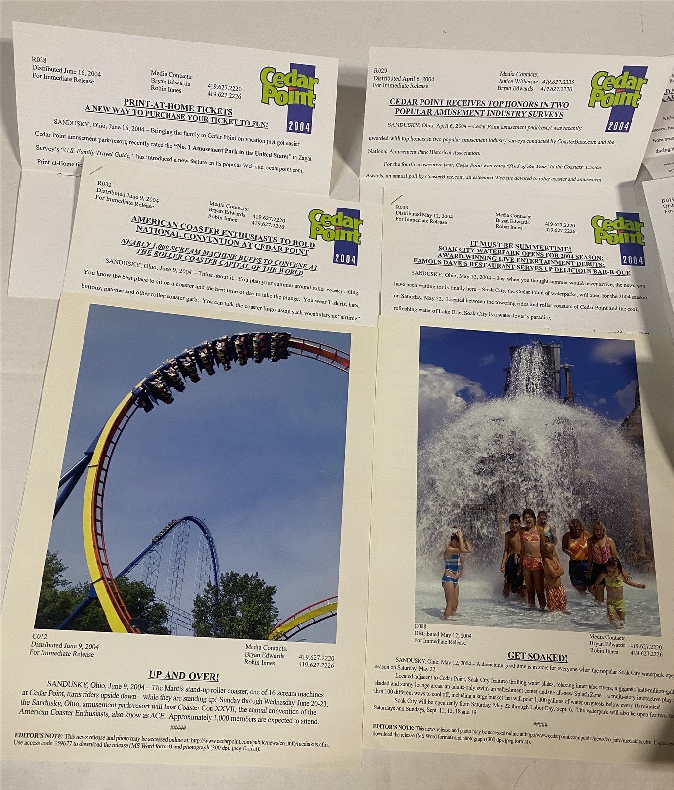 Cedar Point Vintage Lot of Press Release from 2004-2005