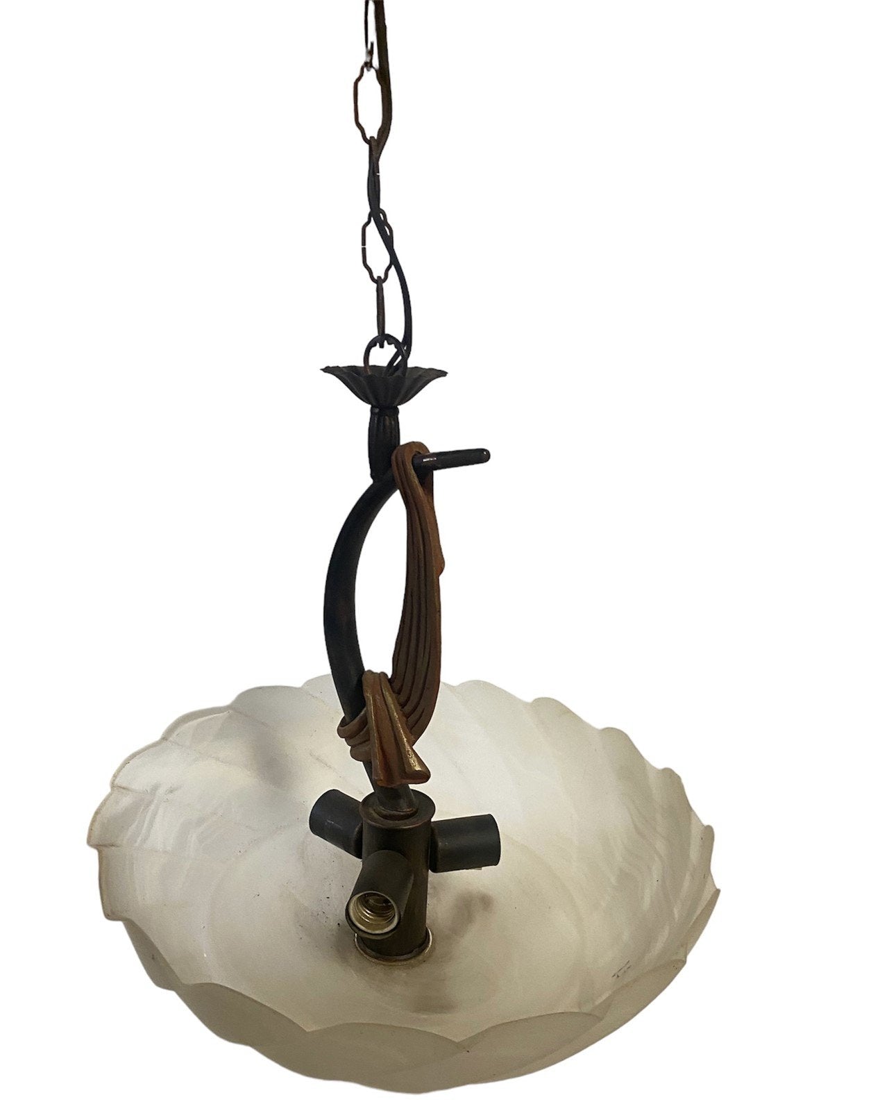 Art Deco Pendant Light Antique Glass With Brass Ribbon Sculpture Design