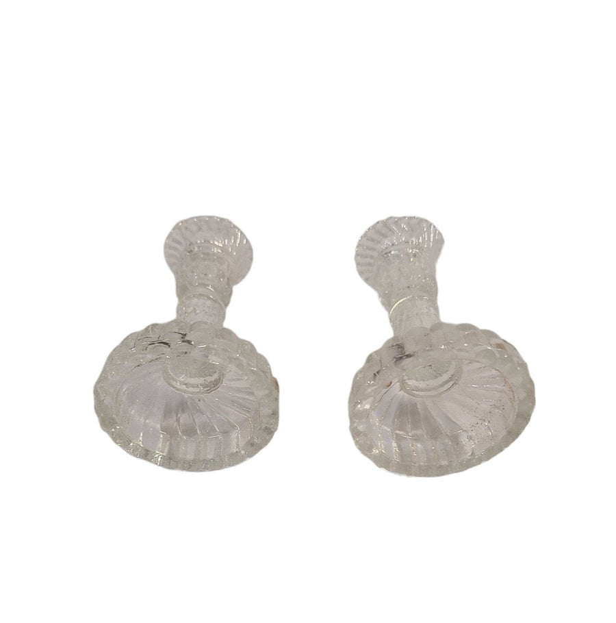 Adorable Crystal Mini Candle Stick Holders Set of Two Matching Vintage Clear