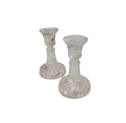 Adorable Crystal Mini Candle Stick Holders Set of Two Matching Vintage Clear