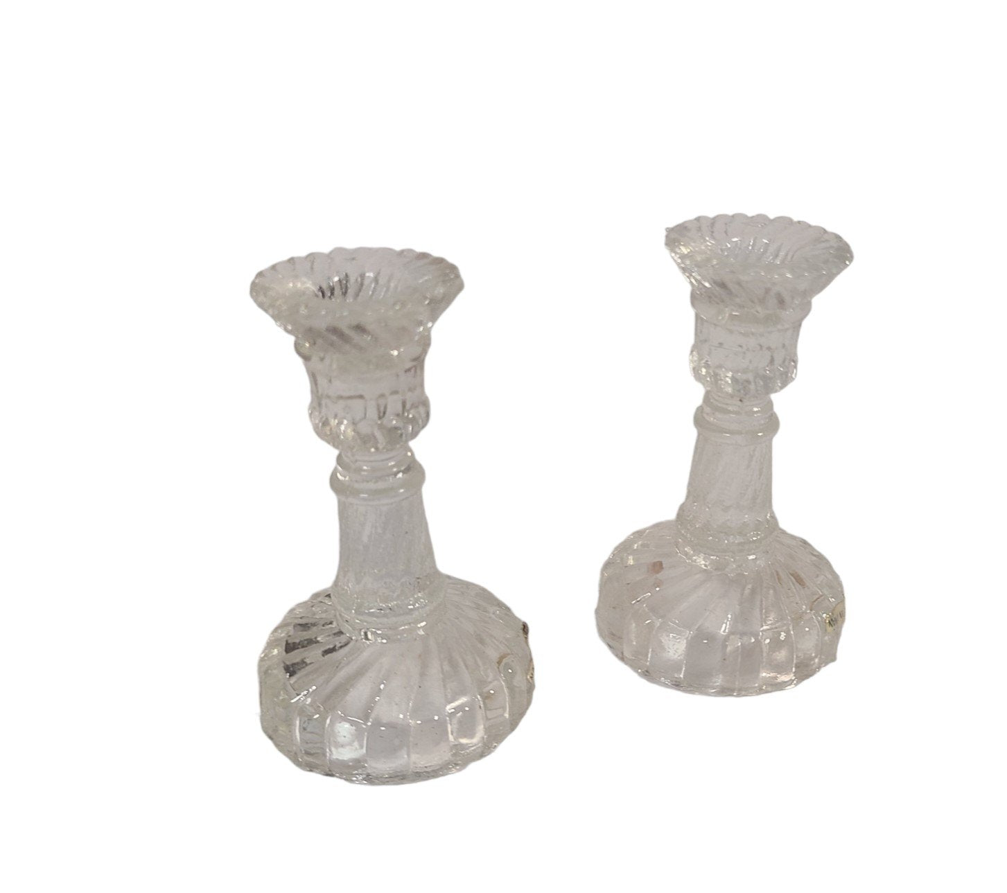 Adorable Crystal Mini Candle Stick Holders Set of Two Matching Vintage Clear