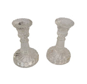 Adorable Crystal Mini Candle Stick Holders Set of Two Matching Vintage Clear