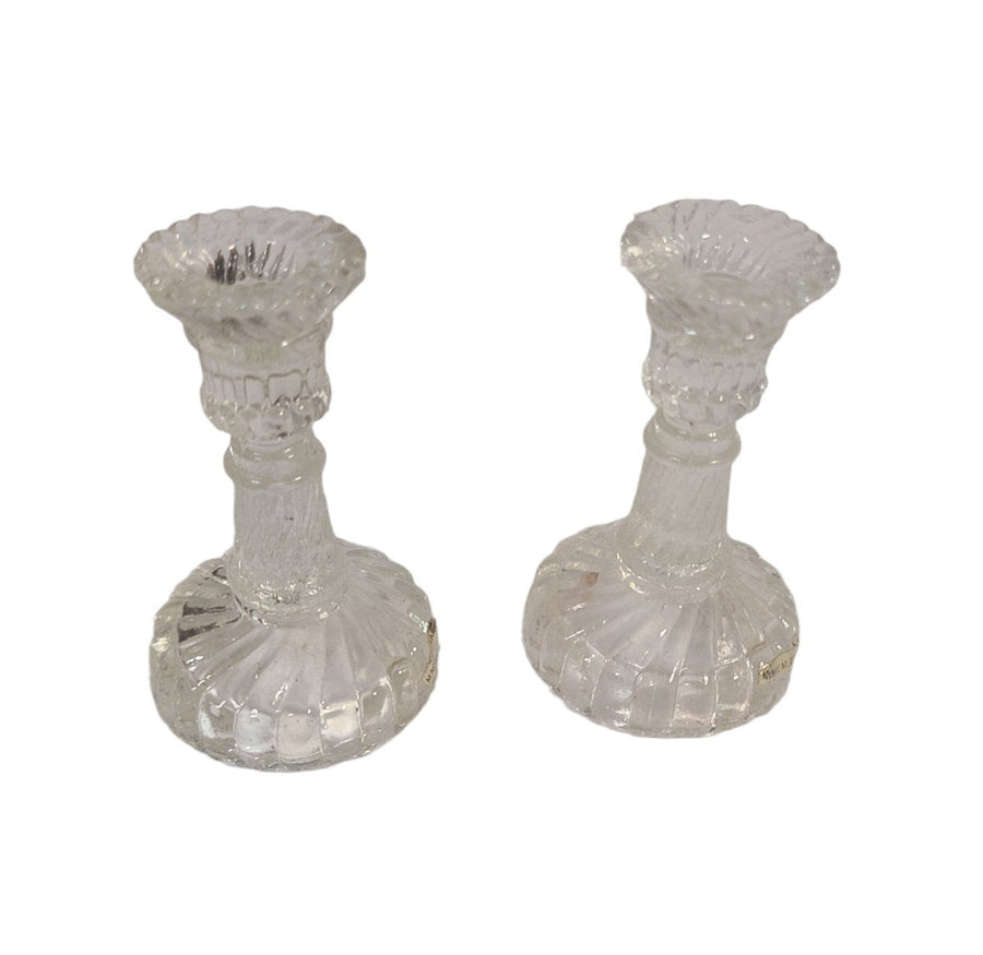 Adorable Crystal Mini Candle Stick Holders Set of Two Matching Vintage Clear