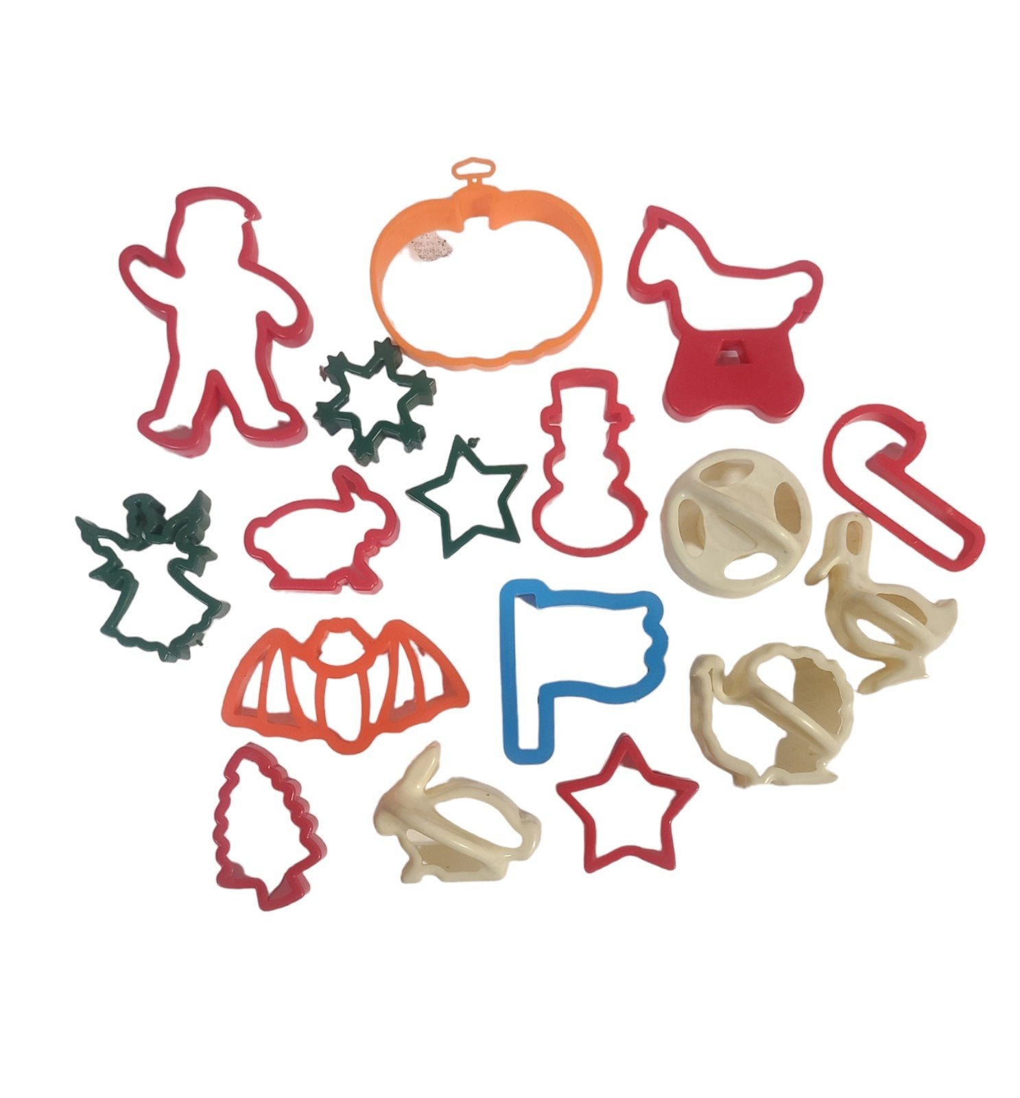 Plastic Cookie Cutters Lot of Seventeen Assorted Shapes Holiday Animals Shapes