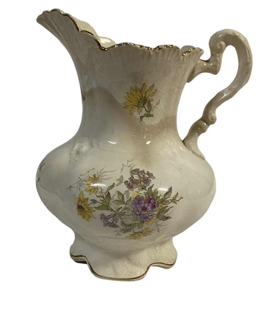 Olympia B.B.P.CO Porcelain Pitcher Y15, Gold Lined With Colorful Flowers