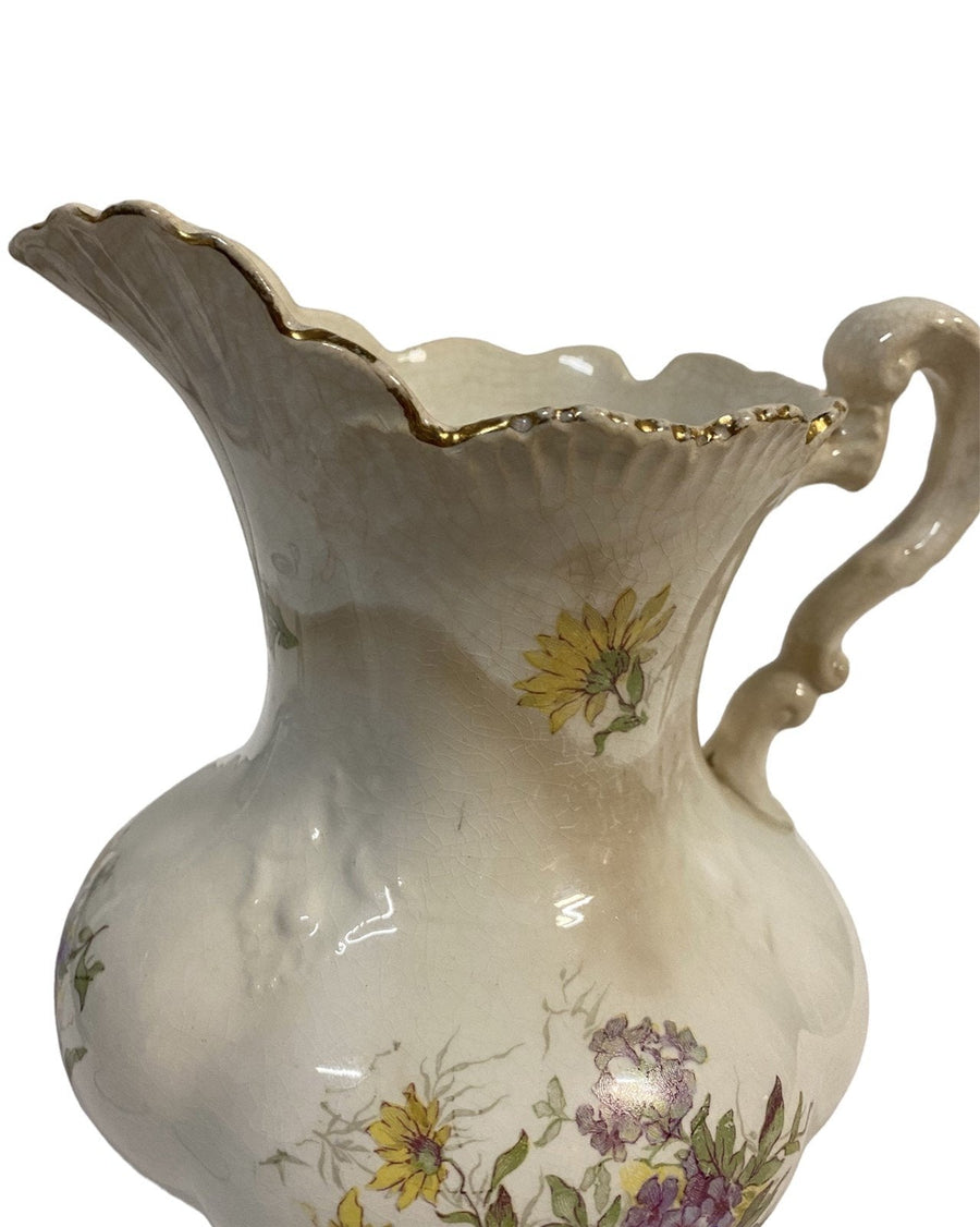 Olympia B.B.P.CO Porcelain Pitcher Y15, Gold Lined With Colorful Flowers