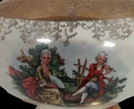 Crest-O-Gold Vintage Sabin Courting Couple Coffee Tea Plate Bowl Sugar w/ Lid
