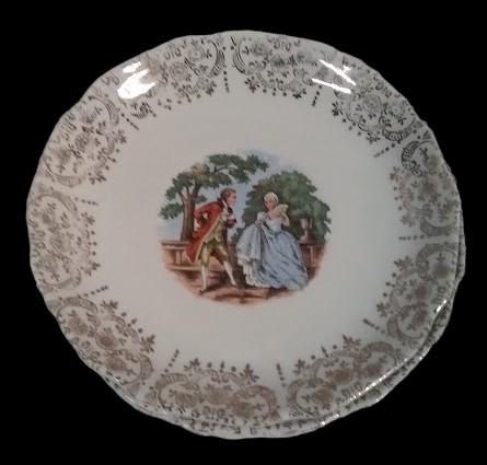 Crest-O-Gold Vintage Sabin Courting Couple Coffee Tea Plate Bowl Sugar w/ Lid