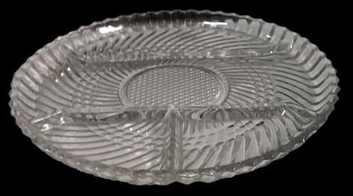 Glass Relish Tray Swirl Design 4 Sections