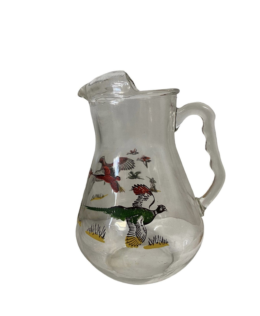 Hazel Atlas Vintage "Pheasants" Juice Pitcher Glass with Ice Lip