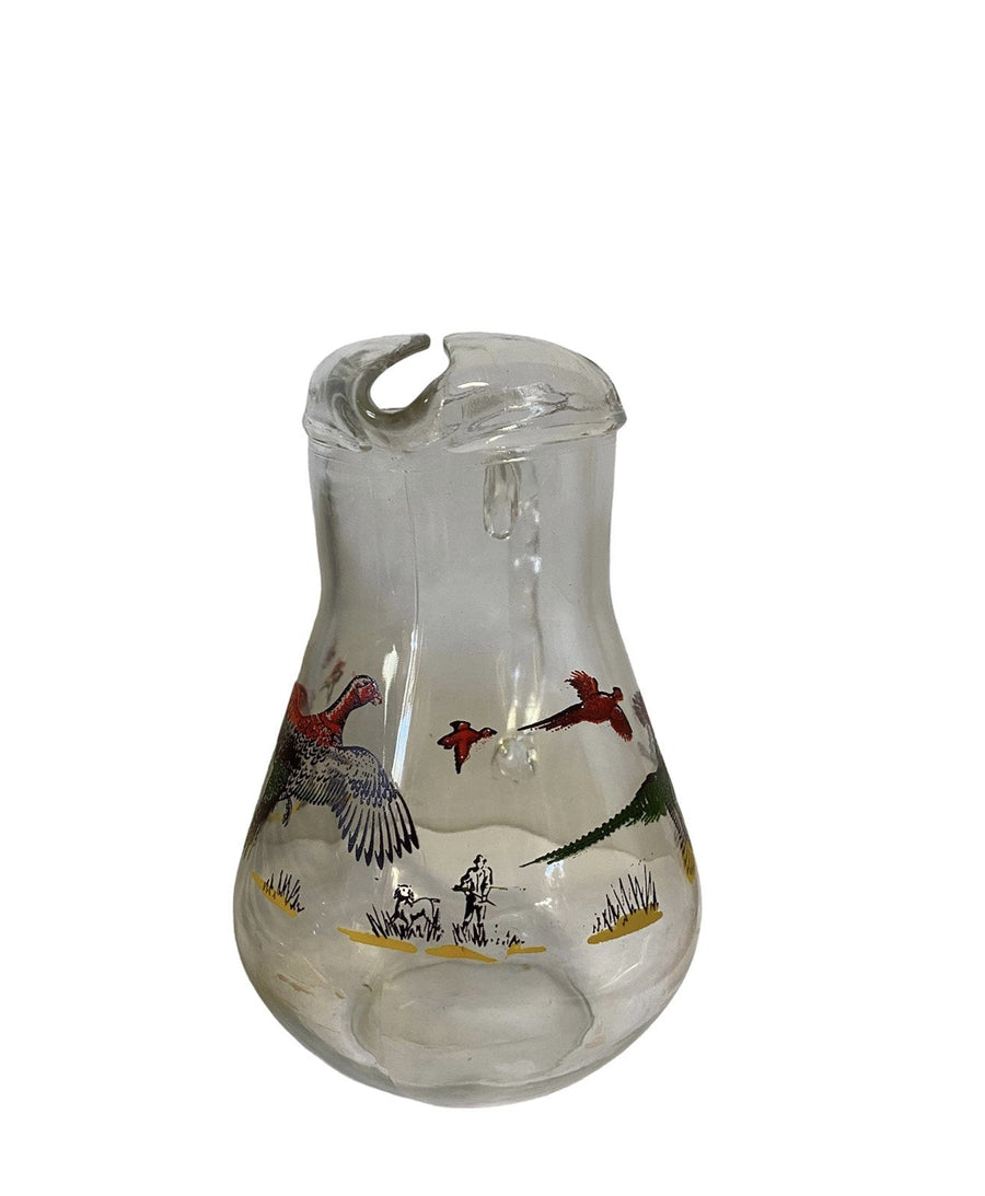 Hazel Atlas Vintage "Pheasants" Juice Pitcher Glass with Ice Lip