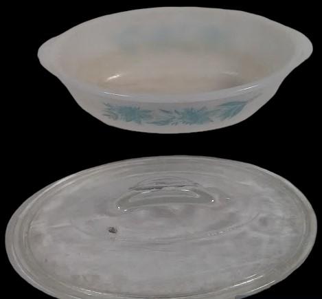 Glasbake Vintage Casserole Pan with Lid J-235 1 Quart Blue Thistle Pattern