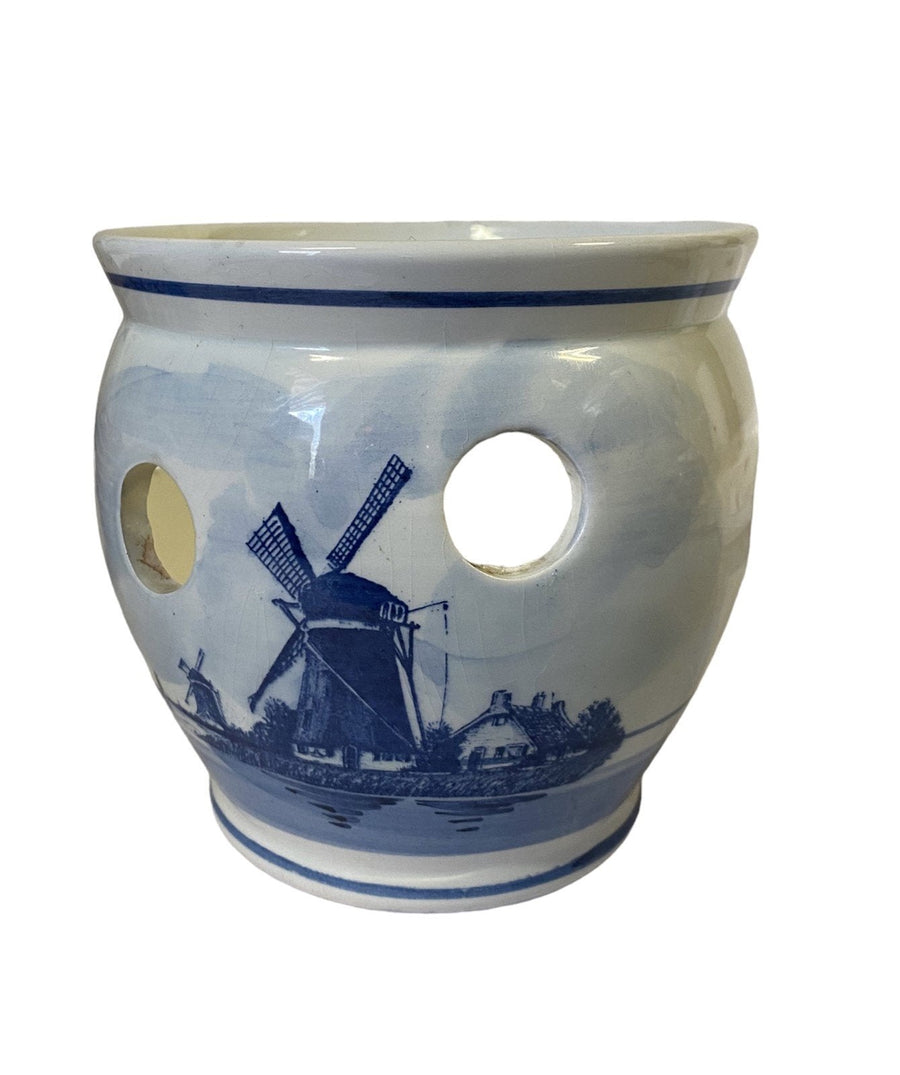 Delft Blauw, Vintage Hand painted Holland Blue and White Bulb Planter