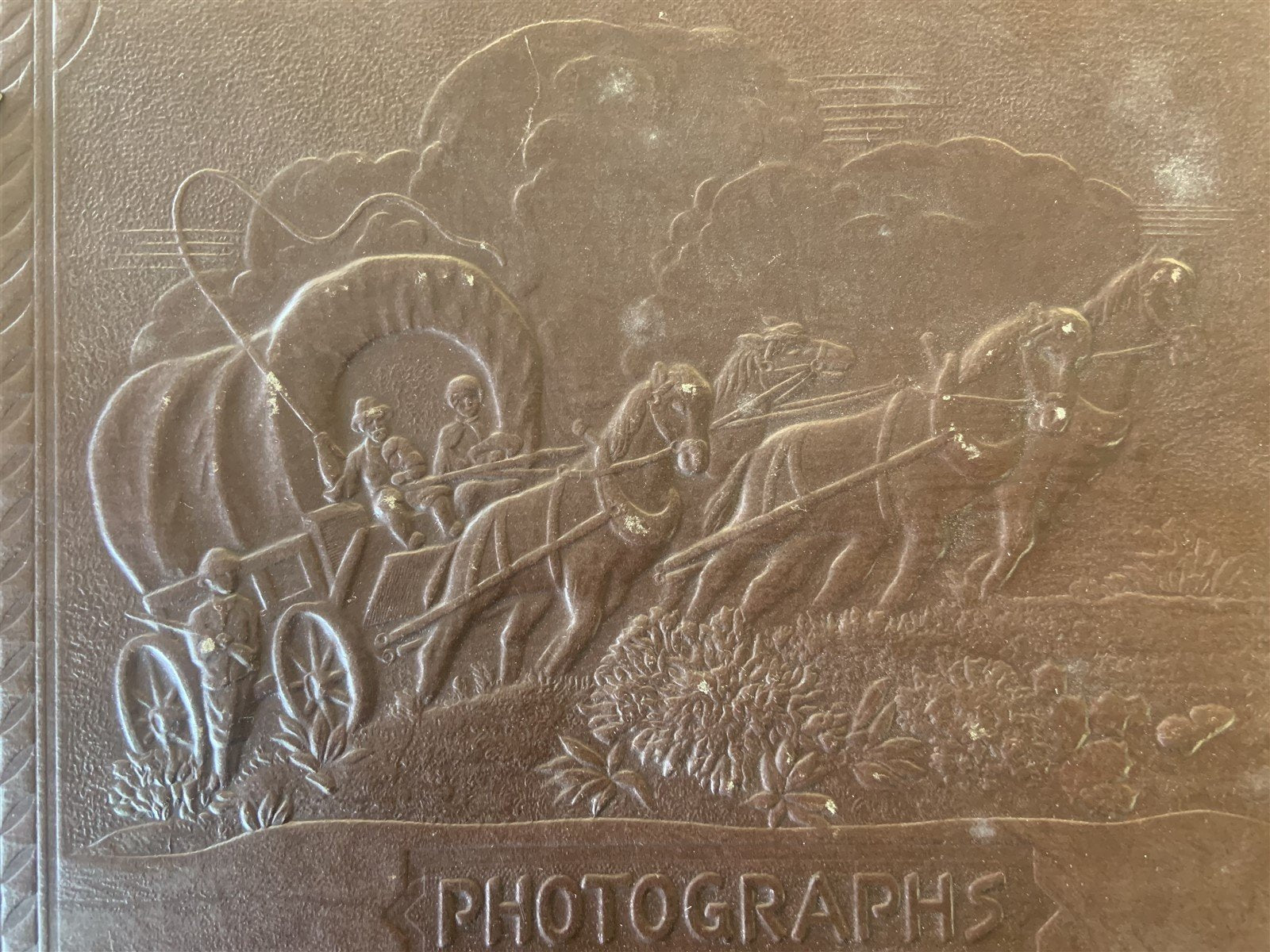 Vintage Embossed Horse Buggy Brown Leather Faux Leather Photobook 8 Photos