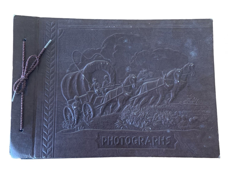 Vintage Embossed Horse Buggy Brown Leather Faux Leather Photobook 8 Photos
