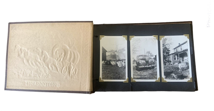 Vintage Embossed Horse Buggy Brown Leather Faux Leather Photobook 8 Photos