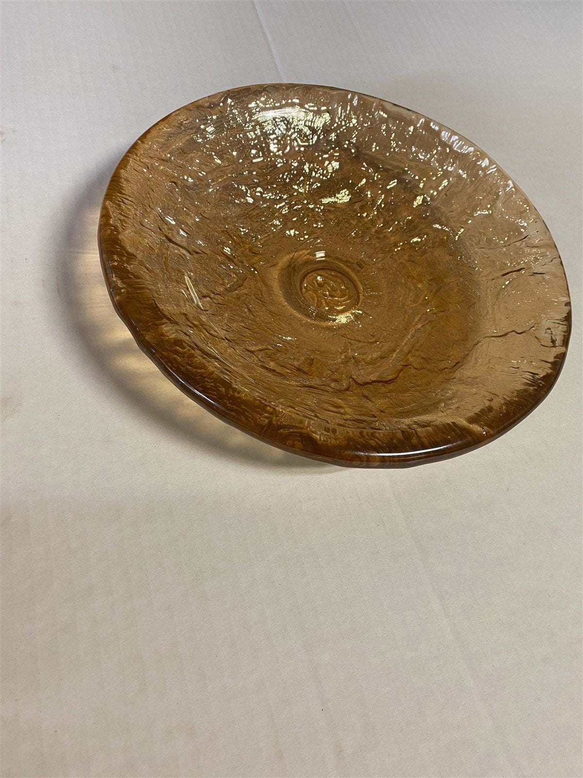 MCM Blown Glass Iridescent Amber Color Fruit Bowl/Decorative Bowl
