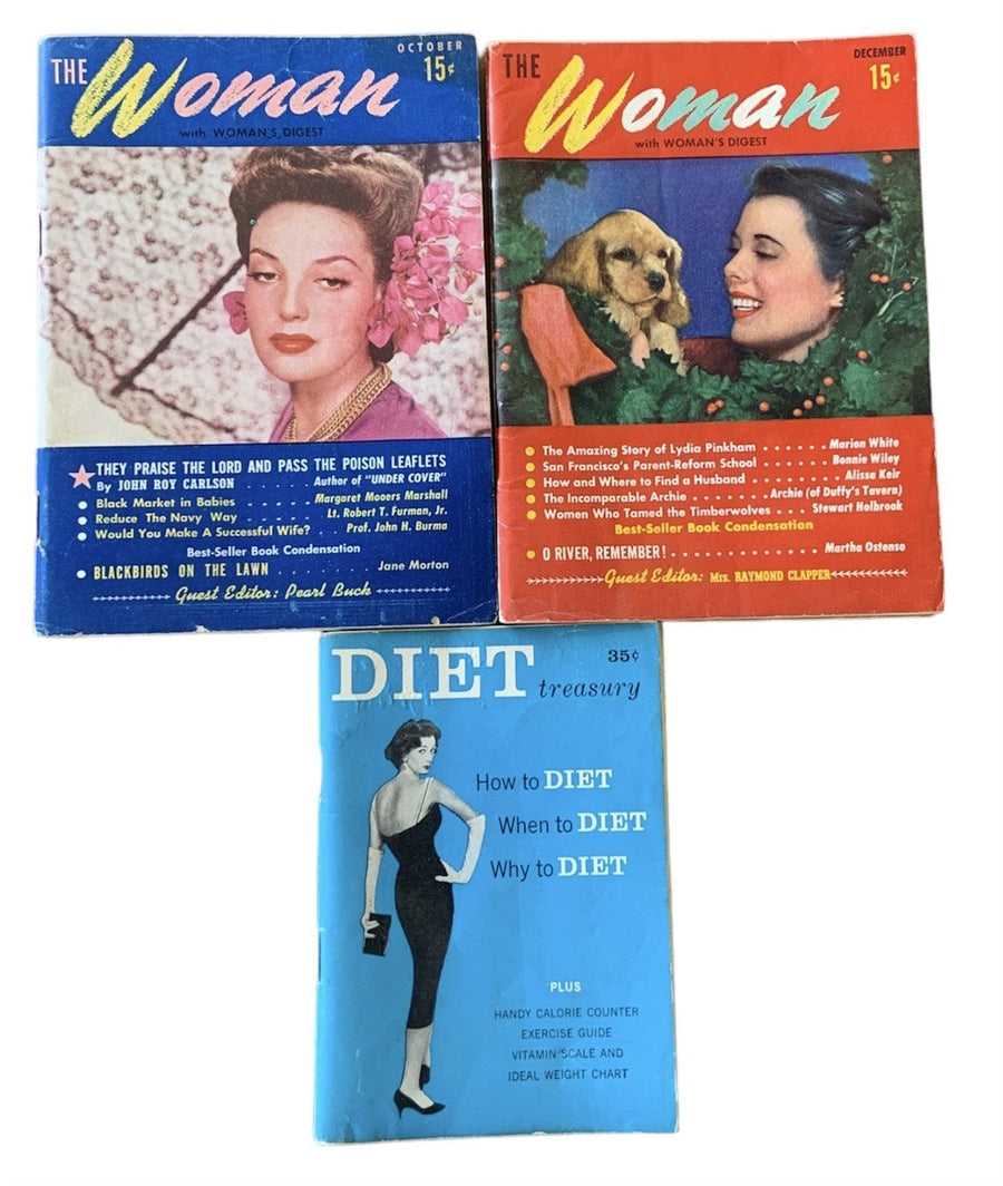 Woman With Womans Digest Oct Dec Issues Diet Treasury Vintage 3 1950s Magazines