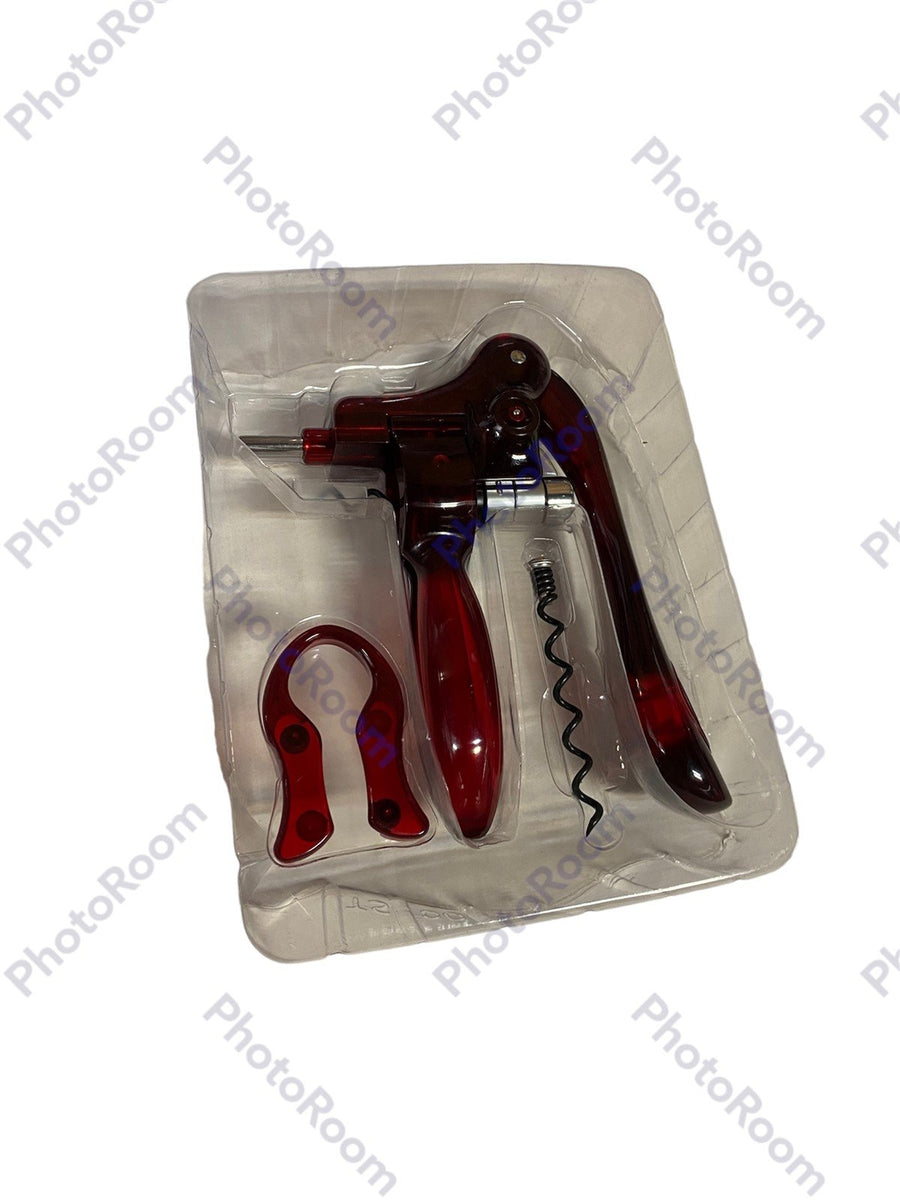 Corkscrew 3 Pc Set Transparent Red with Foil Cutter New in Box