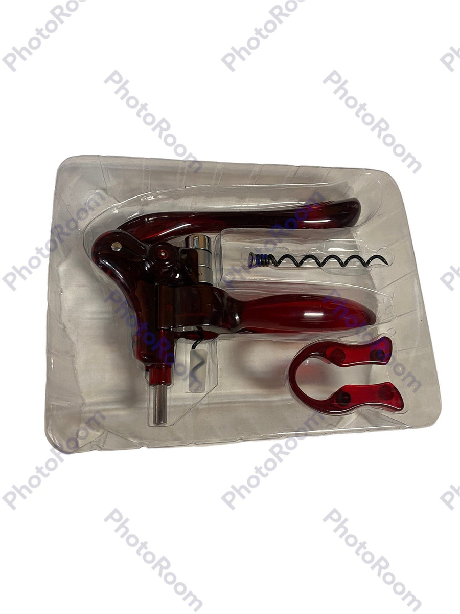 Corkscrew 3 Pc Set Transparent Red with Foil Cutter New in Box