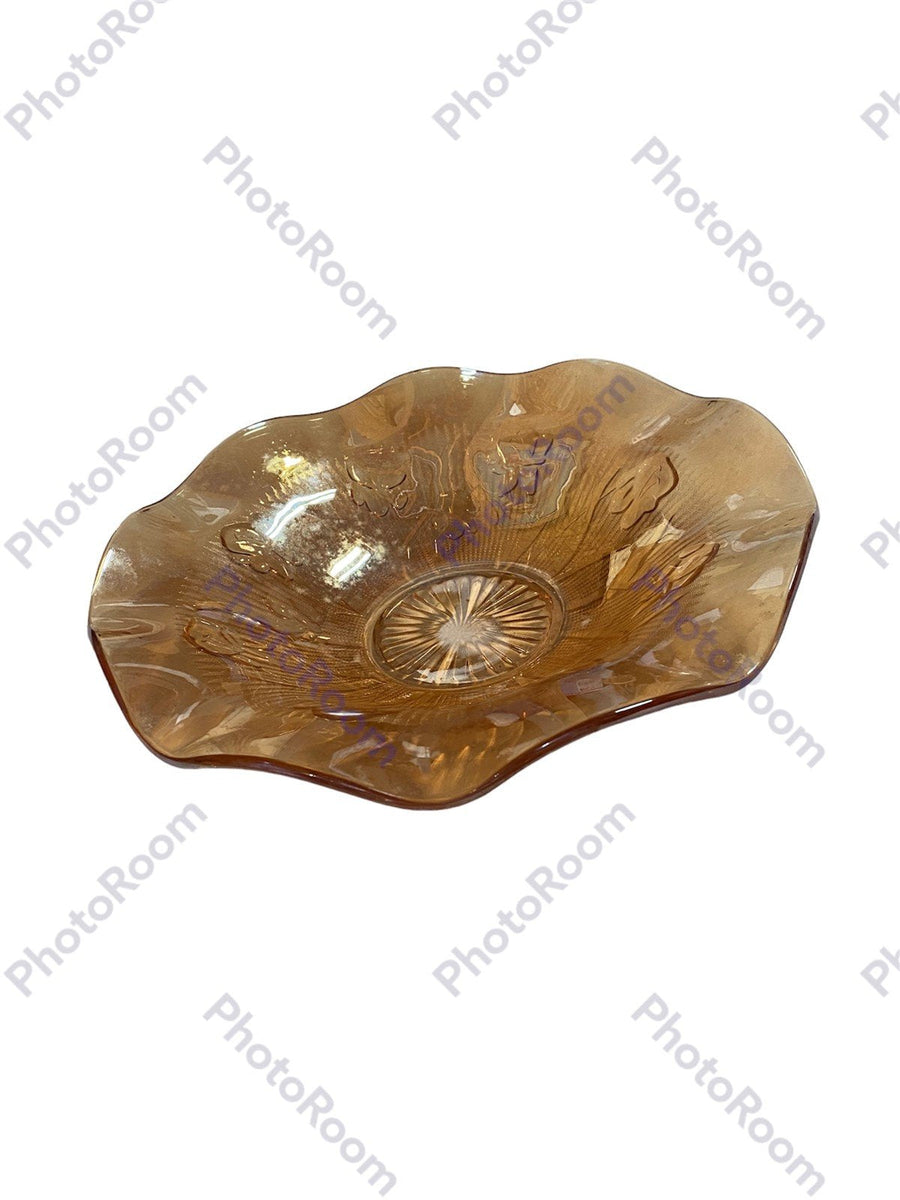 Depression Glass Iridescent Amber Color Scalloped Edge
