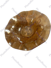 Depression Glass Iridescent Amber Color Scalloped Edge