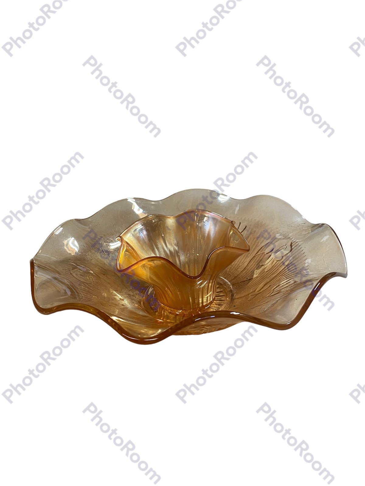Depression Glass Iridescent Amber Color Scalloped Edge