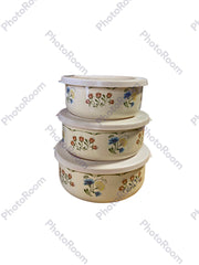 Enamel Nesting Stacking Containers Vtg Kobe JC Penney 90s Ivory Floral With Lids