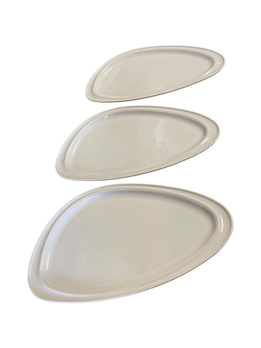 Serving Platter Set of 3 Ceramic White Oval Shape Platters Like New