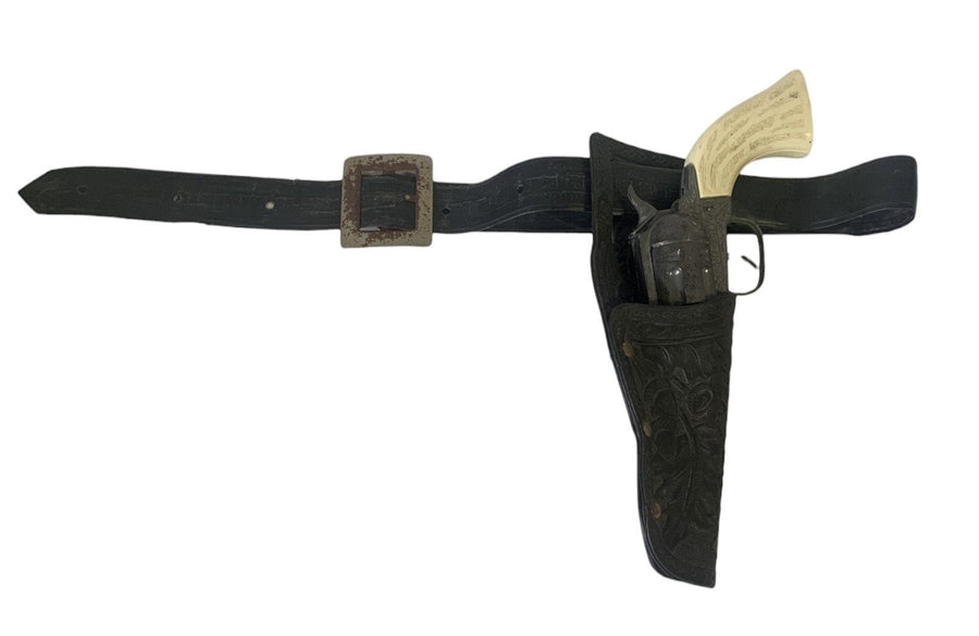 Vintage Pony Boy Diecast Toy Prop Gun Adjustable Holster Pleather Western Design