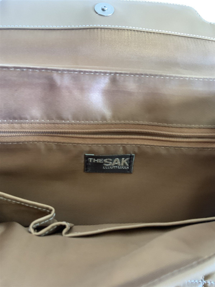 Vintage 80s The SAK Elliot Lucca Beige Square Tote Shoulder Bag Square Stitch
