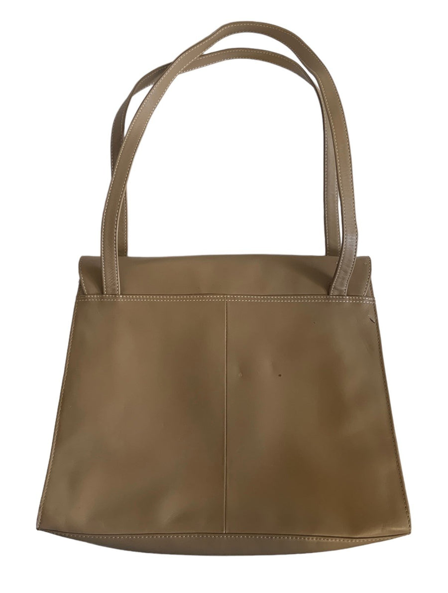 Vintage 80s The SAK Elliot Lucca Beige Square Tote Shoulder Bag Square Stitch