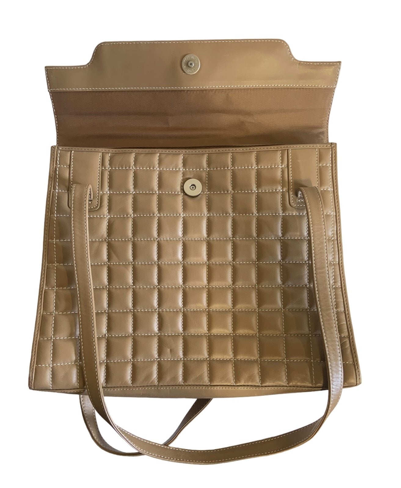 Vintage 80s The SAK Elliot Lucca Beige Square Tote Shoulder Bag Square Stitch