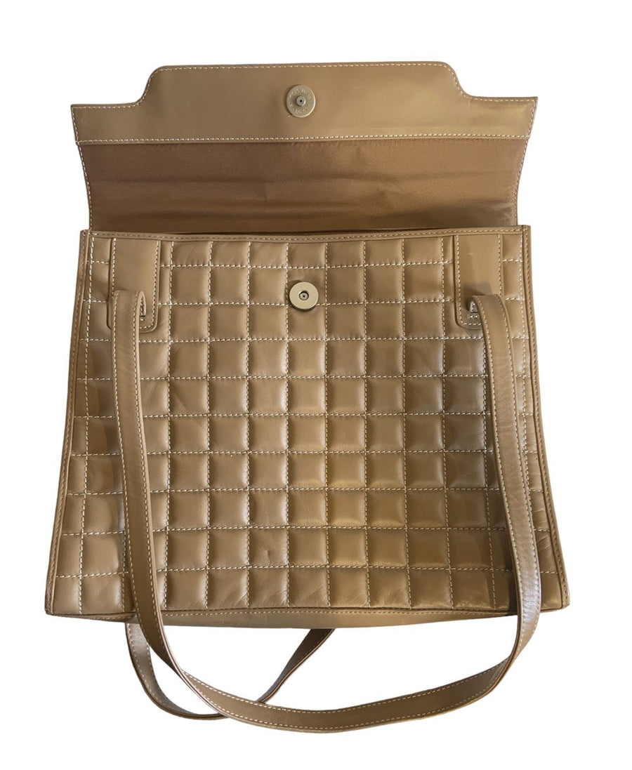 Vintage 80s The SAK Elliot Lucca Beige Square Tote Shoulder Bag Square Stitch
