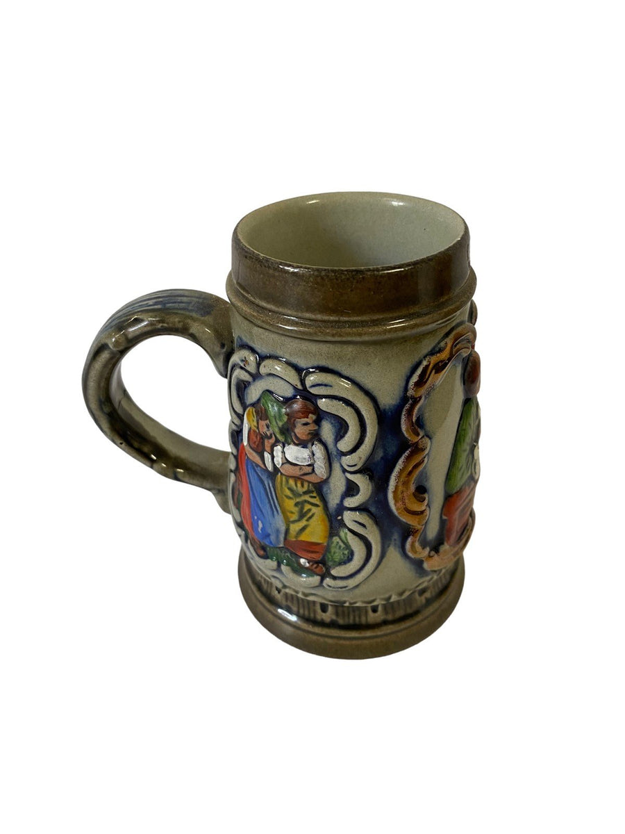 Vintage German Style Beer Stein Pewter Lid Tankard Ceramic Letter B Collector